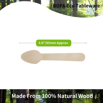 Disposable Small Wooden Ice Cream Spoons 3.8", 200 Counts Mini Wooden Tiny Spoons, 100% Biodegradable Compostable Wooden Cutlery Cake Dessert Yogurt Tea Spoons for Party, Picnics