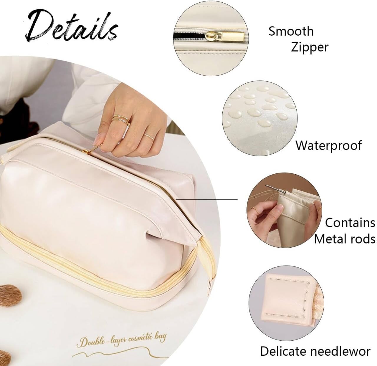 Epzia Versatile Double-Layer Cosmetic Travel Bag - Spacious Makeup Organizer, Large Waterproof Toiletry Bag for Women and Girls