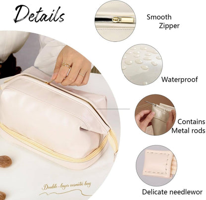 Epzia Versatile Double-Layer Cosmetic Travel Bag - Spacious Makeup Organizer, Large Waterproof Toiletry Bag for Women and Girls