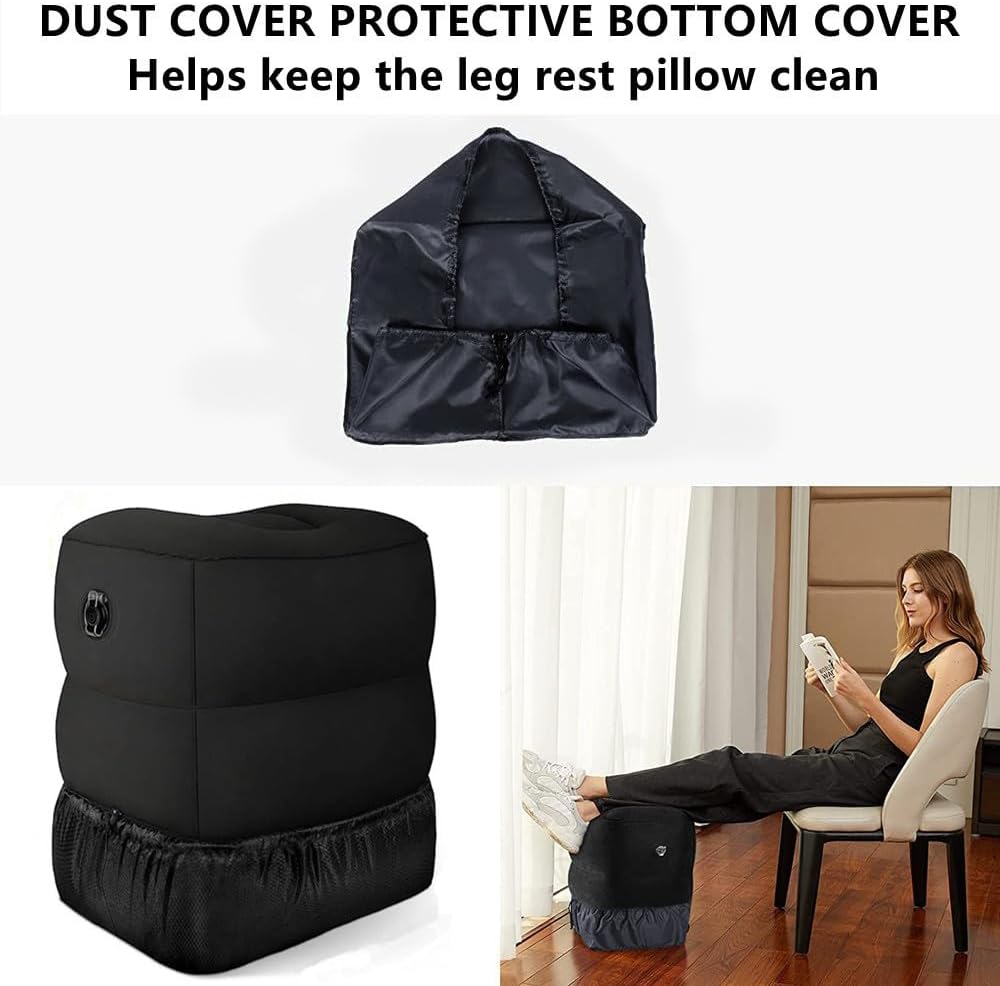 PEACESUN Inflatable Travel Foot Rest Pillow, Airplane Travel Pillow, Adjustable 3 Layers Height Leg Rest Pillow, Airplane Travel Essentials Great for Airplane, Office, Home, Trains, Cars (Black)