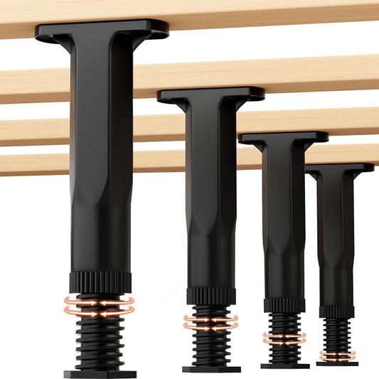 4 Pcs Adjustable Bed Legs Metal Feet Furniture Black,Bed Frame Center Support for Furniture,for Bed,Sofa Slat Support Bed Frame Center Support(21-37.5 cm)