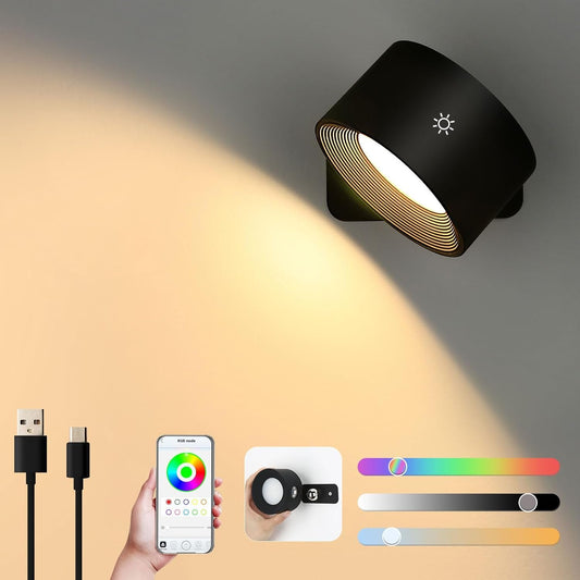 Lightess Smart LED Wall Sconce, Dimmable Wall Mounted Lamp with 3 Lighting & RGB & Ambiance Mode, APP & Touch Control, Rechargeable Wall Light Battery Operated, Cordless Wall Light for Reading Bedside