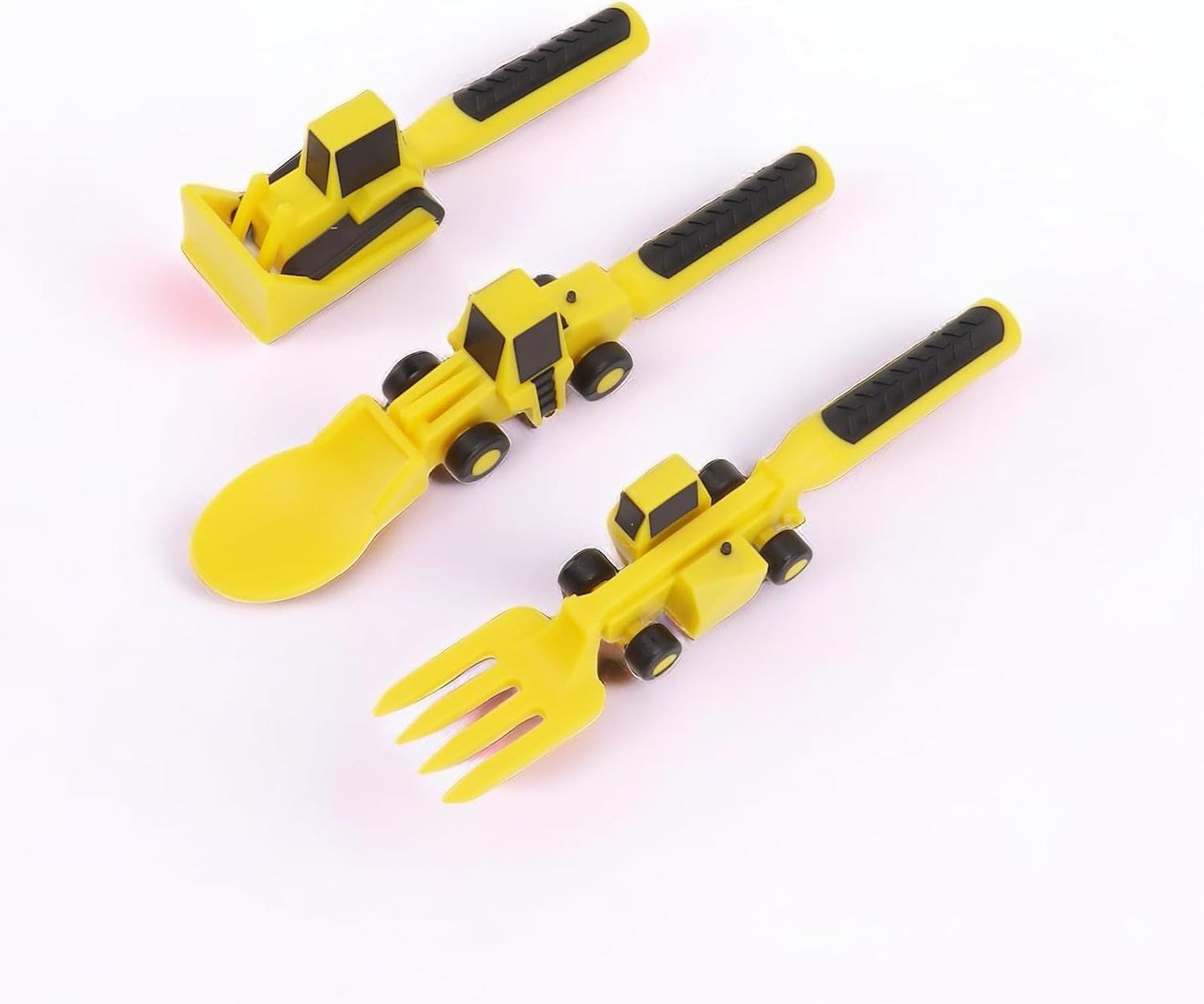 Construction Themed Utensils, Excavator Fork Spoon, Eating Set with Pusher, Safe and Easy to