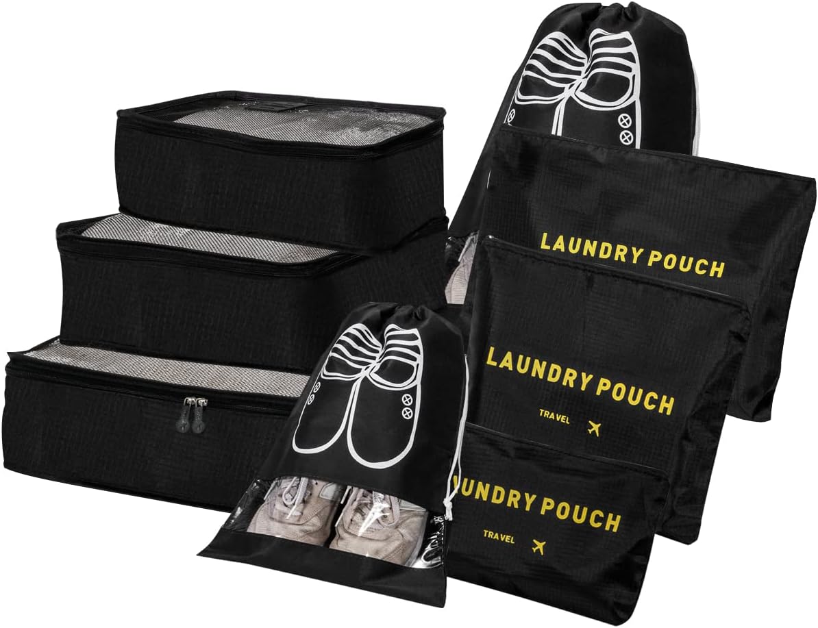 BillyBath Suitcase Organizer Set, 8 in 1 Travel Organizer for Clothes, Shoes, Cosmetics, Grey