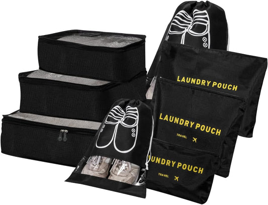 BillyBath Suitcase Organizer Set, 8 in 1 Travel Organizer for Clothes, Shoes, Cosmetics, Grey