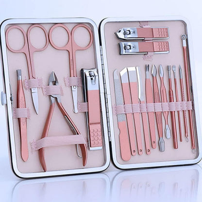 WSJQB Manicure Set Professional Nail Clippers Kit -18pcs Pedicure Strumenti per la Cura della Pedicure Acciaio Inossidabile Kit da toelettatura per Viaggi o casa