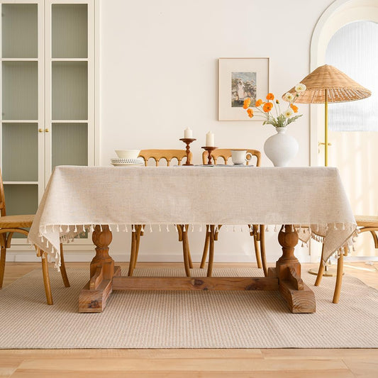 Anaado Cotton Linen Large Table Cloth for Dining Table 14 Seater, Table Cover Picnic Tabletop Decorations, Beige,60''x142''