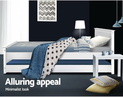 Bed Frame King Single Wooden Trundle Daybed White Furniture Bedroom Sleep