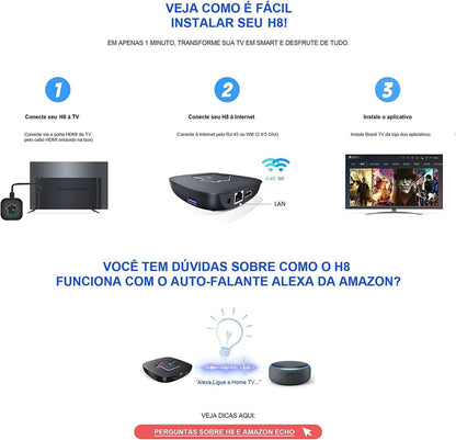 2025 H8 Brazil TV Box New Version Brazilian TV Box 2GRAM+16GROM HDMI Ultra HD USB2.0/3.0 Dual Band WiFi 2.4/5G - Supports Alexa
