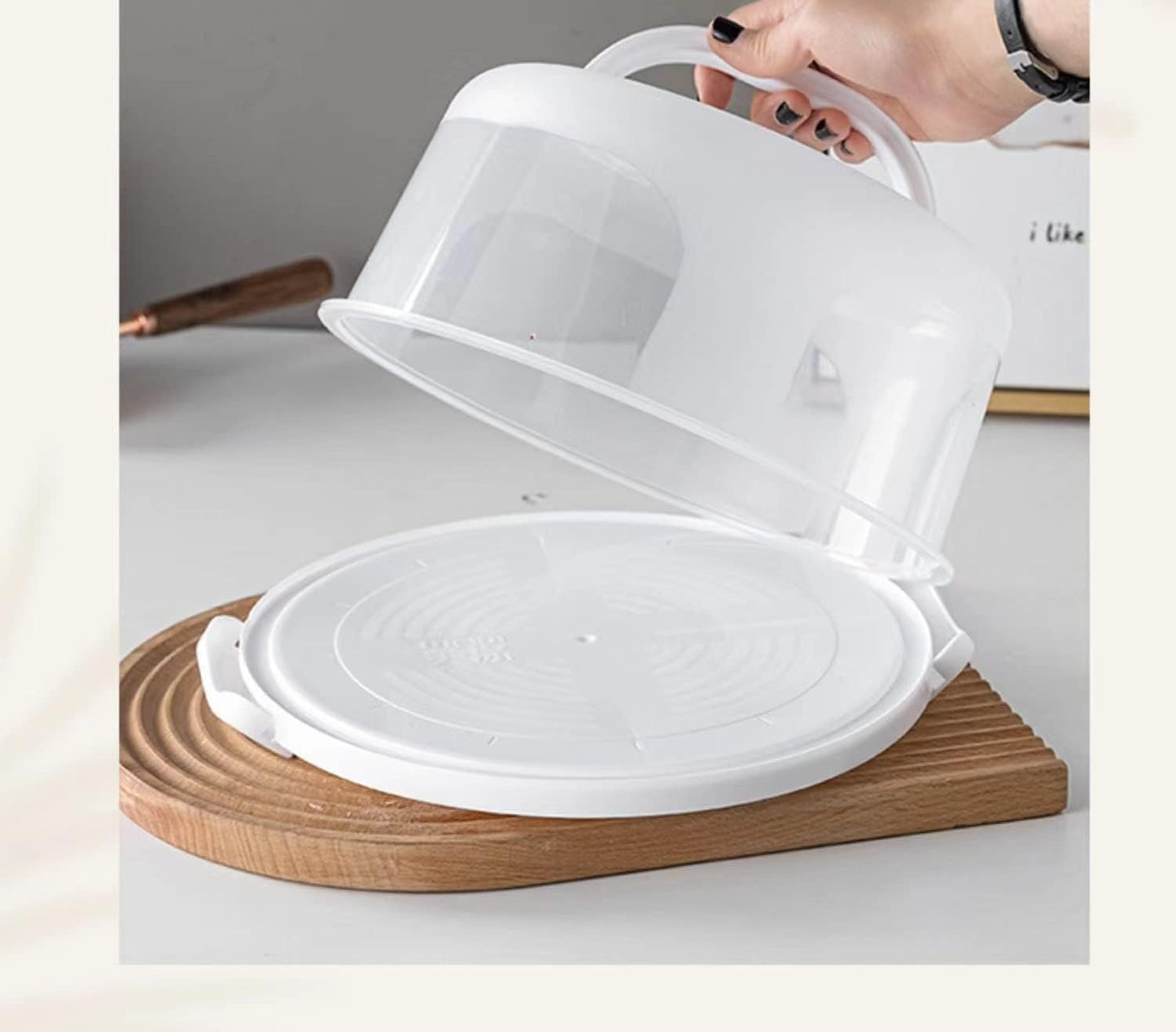 NVAZIOP 10 Inch Cake Carrier Stand Round Holder Storage with Lid and Handle for Transport Storage Container Tray Cake Cover Stand Cupcake Containers Keeper Kitchen Cooking Box Large, White, (RG001)