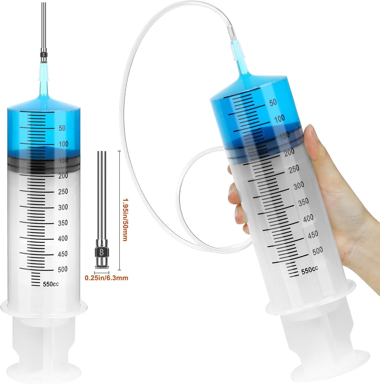 Plastic Syringe with Tube – 500ml Extra Large Syringe with Tubing and Tip Adapter – Safe and Individually Sealed - Ideal for Industrial Use, Science Labs, Watering, Glue Dispensing，Horse Feeding