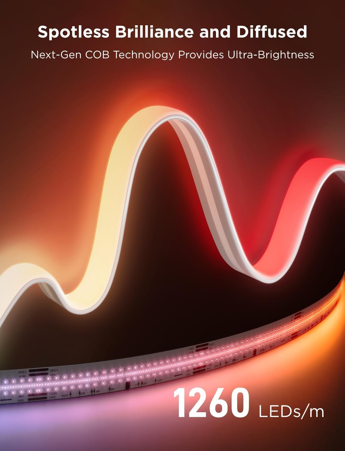 Govee COB LED Strip Light Pro, Smart Strip Light Compatible with Alexa, Google Assistant and Matter, RGBICW Light with Warm White, Color Changing Light Strip, LED Lights for Bedroom, Cabinet,16.4ft