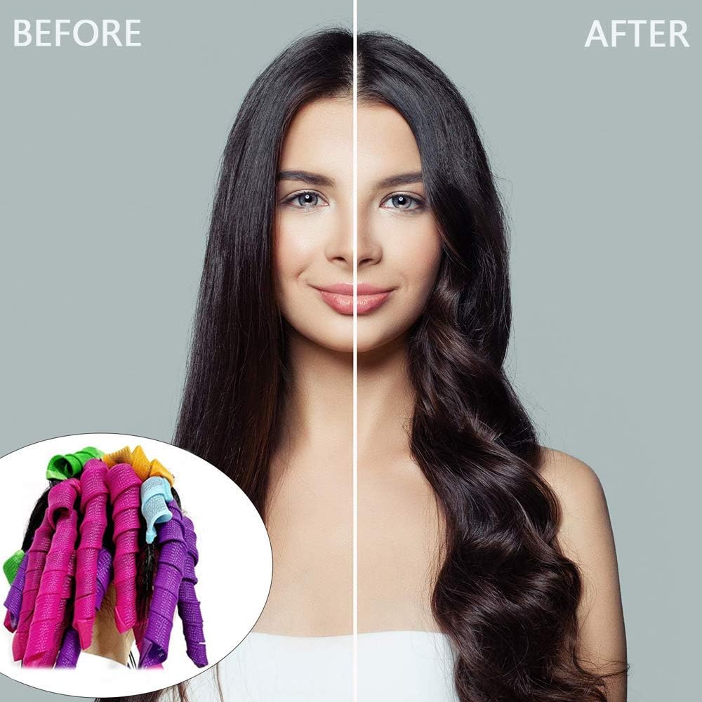 40pcs Spiral Hair Rollers DIY Overnight Heat Free Hook Curling Curlers Hair Curlers Hair Styling Tools for Women (Purple and Pink, 55cm)