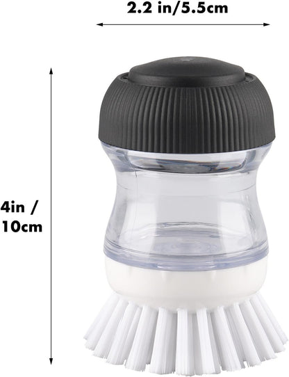 OYV Dish Scrub Brush with Soap Dispenser, Kitchen Brush for Dish Pot Pan Sink Cleaning, 1 Piece Soap Dispensing Palm Brush, Black/Clear/White