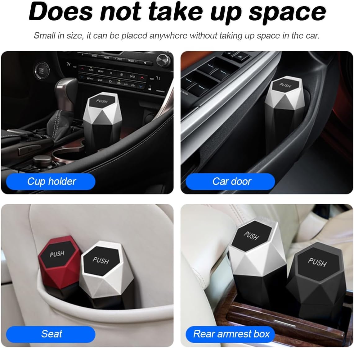 TSUGAMI Car Trash Can with Lid, Diamond Design Small Portable Garbage Bin, Waterproof & Leak-Proof, Car Interior Accessories, Universal Mini Dustbin for Auto Home Office Kitchen Bedroom (Black)