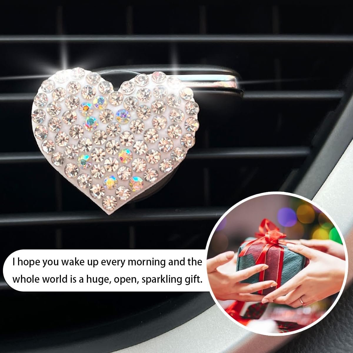 XINLIYA Car Air Vent Clips, 2Pcs Bling Heart Charm Air Conditioning Outlet Clip, Crystal Rhinestone Vent Clip, Sparkly Car Interior Decoration Cute Accessories for Women Girls（White）