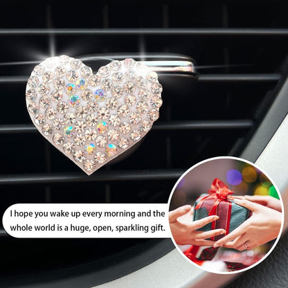XINLIYA Car Air Vent Clips, 2Pcs Bling Heart Charm Air Conditioning Outlet Clip, Crystal Rhinestone Vent Clip, Sparkly Car Interior Decoration Cute Accessories for Women Girls（White）