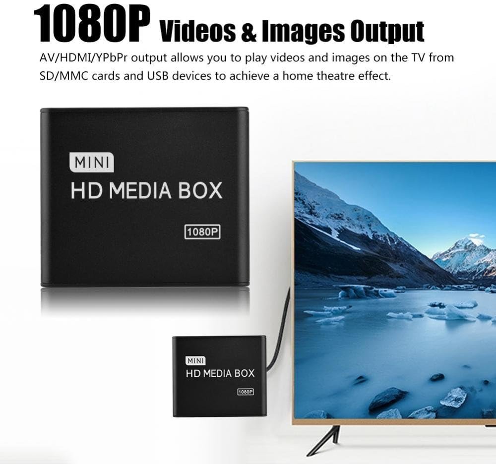 TORTOISE LOOK Mini Media Player, 1080p HDMI/YPbPr/AV Output, Supports SD/MMC Cards, USB Devices, Black