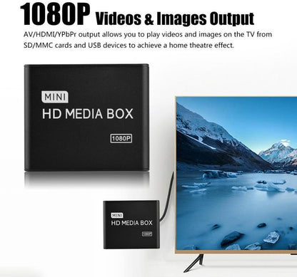 TORTOISE LOOK Mini Media Player, 1080p HDMI/YPbPr/AV Output, Supports SD/MMC Cards, USB Devices, Black