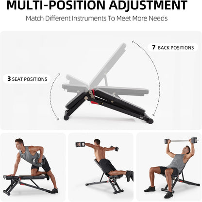 DHT Weight Bench, Adjustable Weight Benches for Home Gym, Workout Bench with Fast Folding, Incline Decline Bench Press for Full Body, Black