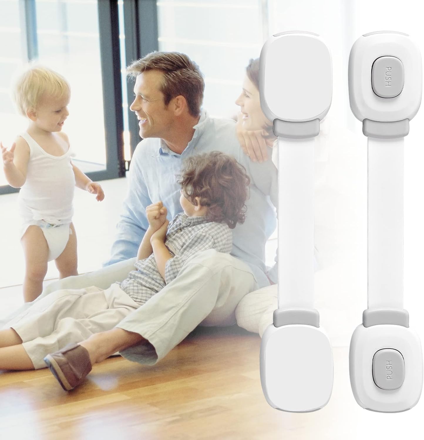 BillyBath Child Safety Latches, 6 Pieces, Cupboard Fridge Toilet Drawer Lock, No Drilling Needed, Grey