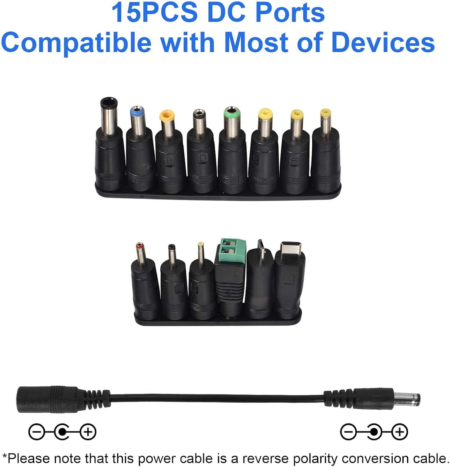 Adjustable Power Adapter 3V-24V 5A 120W, Universal AC/DC 100V-240V AC to DC Adapter with 14 Tips and Polarity Converter for Home Electronics and USB Devices – 3A Max