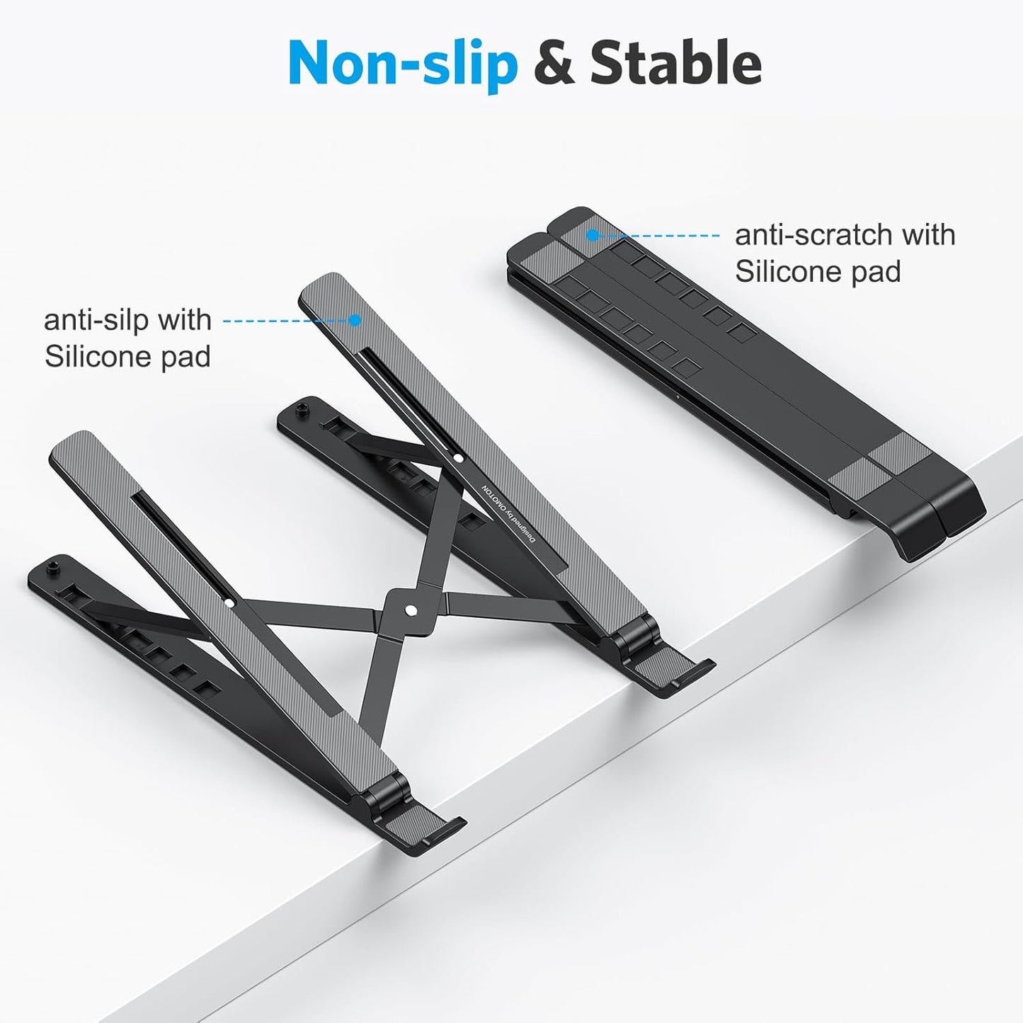 Laptop Stand, OMOTON Laptop Stand for Desk Ergonomic 7-Levels Angles Adjustable Computer Stand, Portable ABS Laptop Riser Holder Compatible with All Laptops and iPad（10-15.6"）