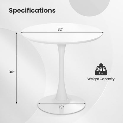SILKYDRY Round Dining Table, 32” Tulip Table with Circular Tabletop & Metal Pedestal, Bistro Table for 2-4 Person, Mid-Century Modern Leisure Table for Home, Office, Cafe, Pub, Easy Assembly (White)