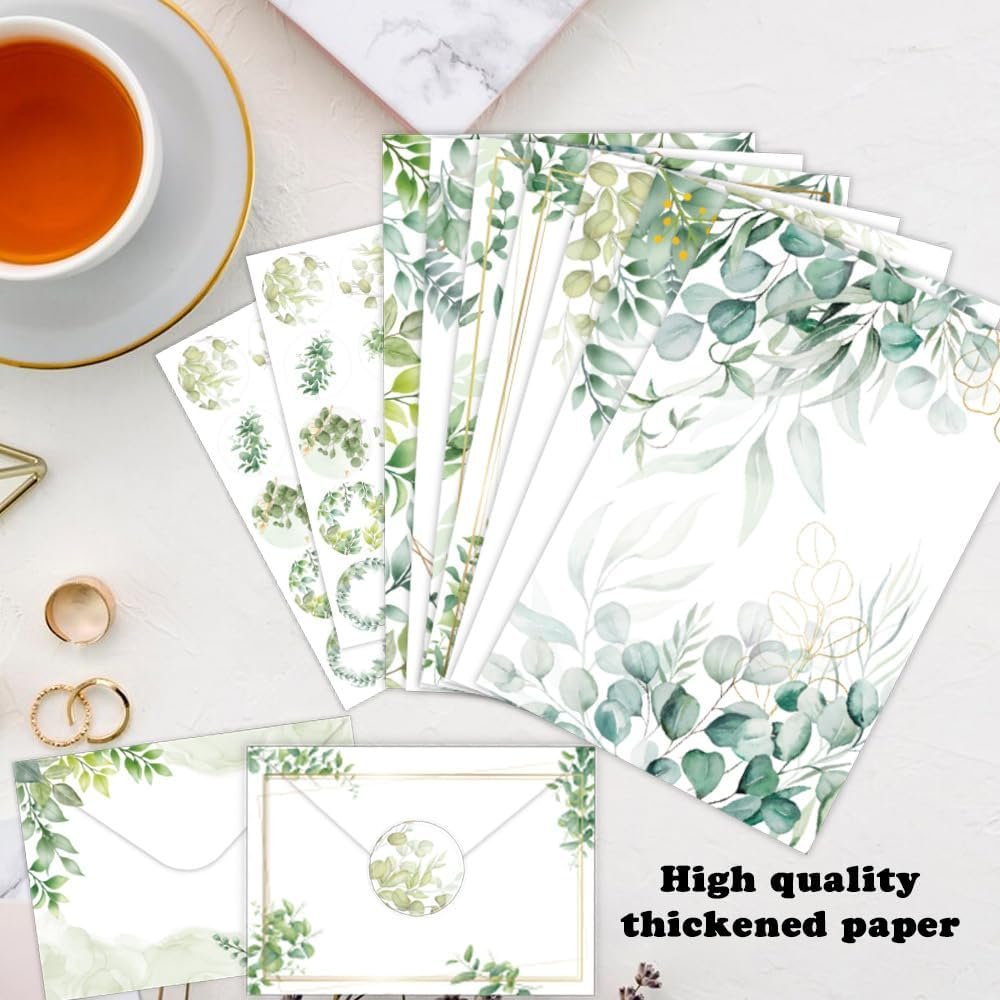 JasCherry 50 Sheets of Stationery with Envelopes, 10 Ddesigns of Stationery with 3 Sticker Sheets, Elegant Stationery Set for Invitation Cards, Congratulations Cards, Set D