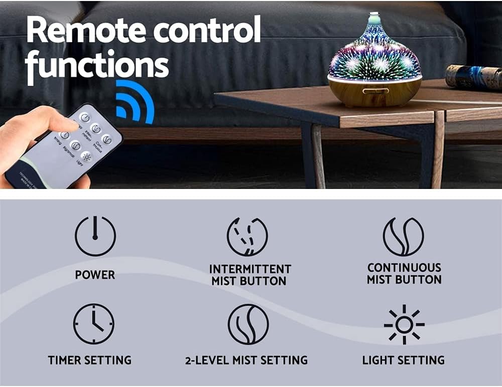 Devanti Aroma Diffuser Aromatherapy Ultrasonic 3D LED Glass Oil Firework 400ml