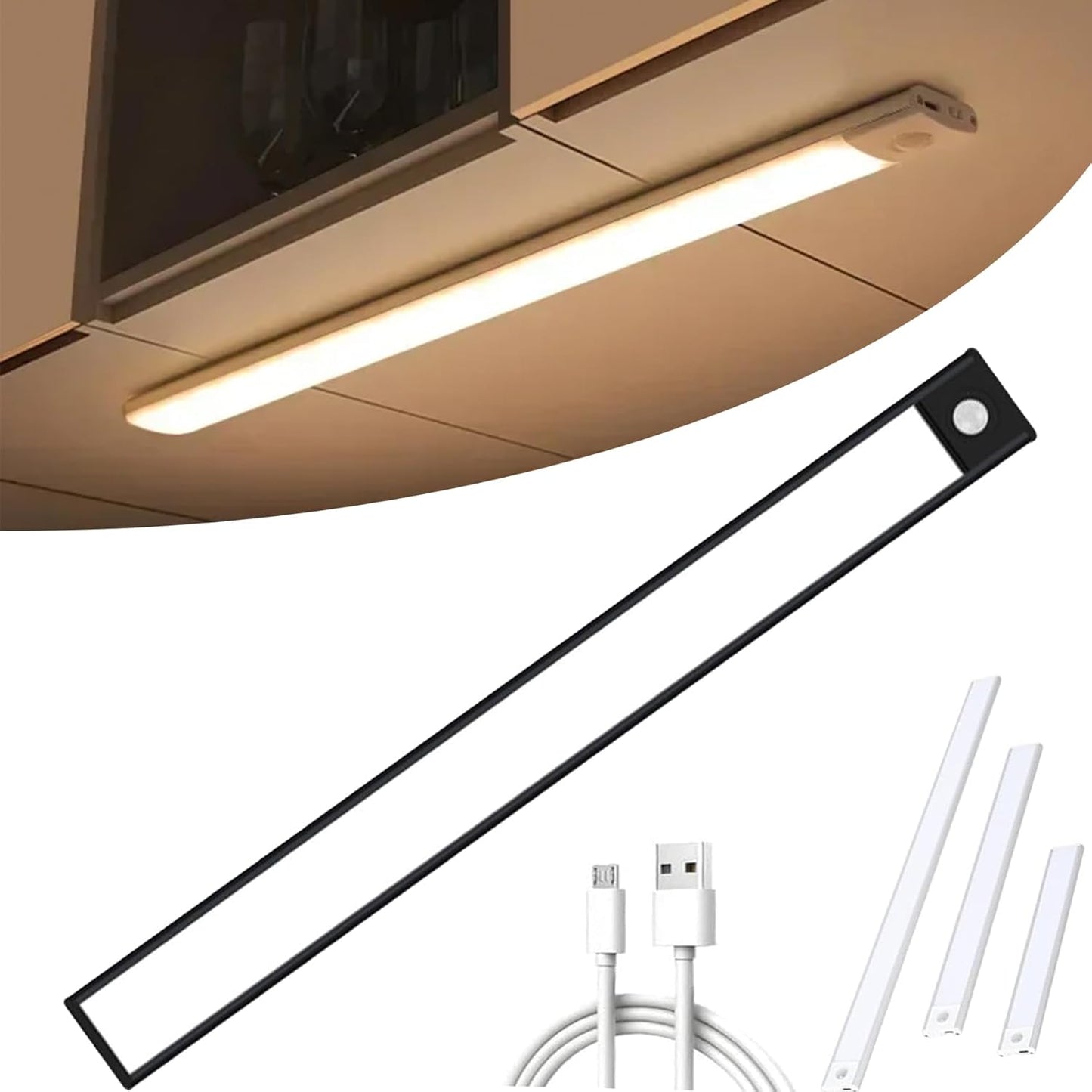 Smart Motion Sensor LED 3.0 New & Upgraded Version, Tiverio Home Motion Sensor Lights, Punch-Free Magnetic Mount Under Cabinet Lighting, Wireless Light for Closet, Kitchen, Hallway (Black, 30 cm