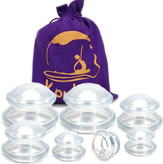 Silicone Cupping Therapy Set 7 Cups (3 Sizes,Does not Include The X-Large) Professional Massage Cup Vacuum Cupping Kit Anti Cellulite, Pain Relief & Injury Recovery (Pack of 7,Small Set)