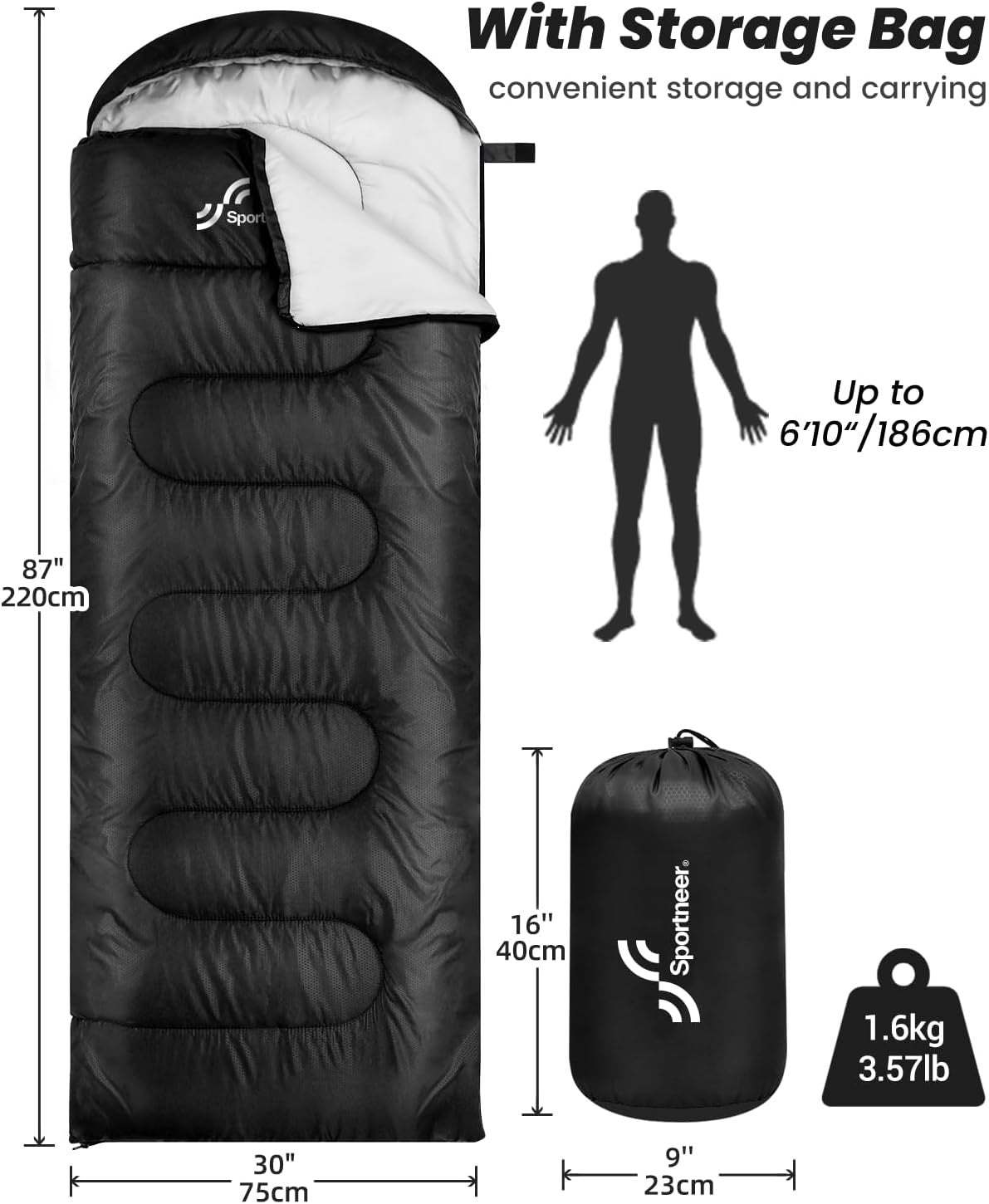 Camping Sleeping Bag for Adults: Sportneer 3 Season Warm Weather Waterproof Lightweight Sleeping Bag for Kids Backpacking Sleeping Bags for Adult Boys Girls Camping Hiking Outdoor