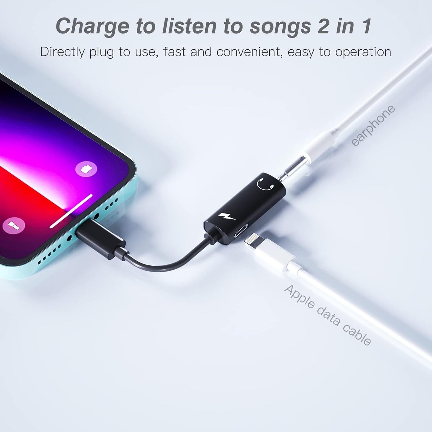 iPhone Headphone Adapter(2in1)Apple MFI Certified 3.5mm to Lightning Splitter AUX Charge Cable Audio Charging Dongle Jack Converter for 14 13 12 11 Pro Max Mini 7 8 Plus X SE XR Earbud Adaptador Para