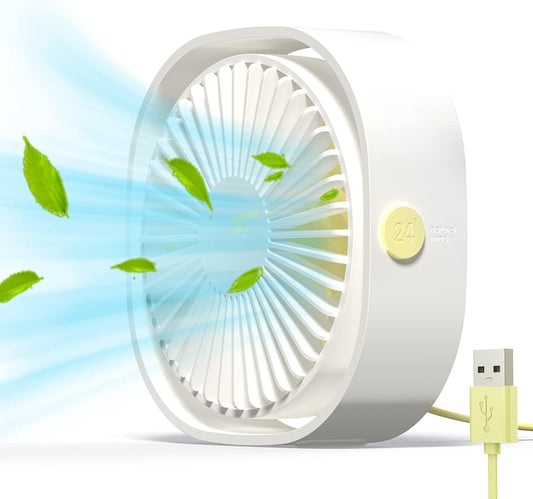 Simpeak Mini Usb Desk Fan Cooling quiet portable White USB Powered ONLY (No Battery), 3 Speed Setting 360Â° Adjustable Swivel for Home and Travel