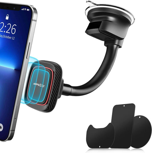 Magnetic Car Mount, Universal Magnetic Phone Car Mount with 6 Strong Magnets, Windshield Phone Mount, Suction Cup Phone Holder, Magnet Phone Holder fit All Smartphones & Mini Tablets Large Devices