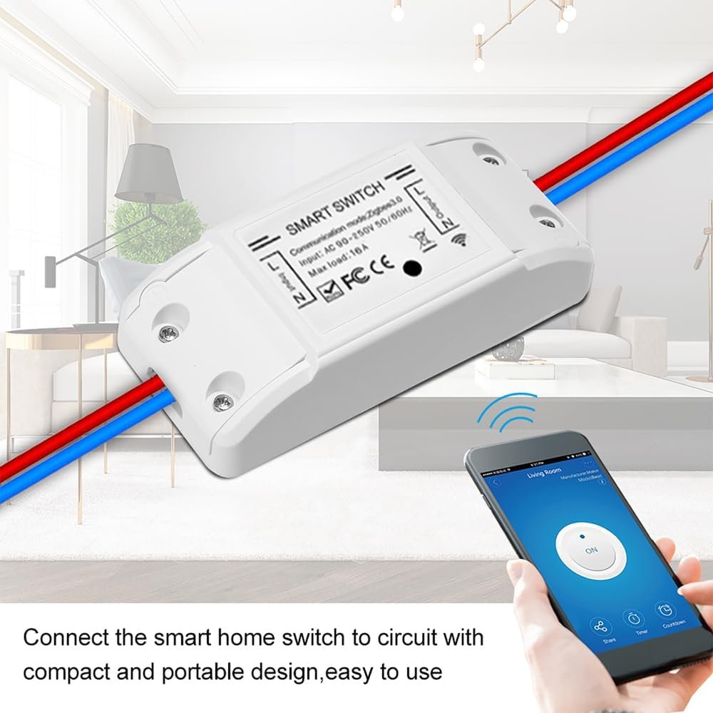 3Pcs WiFi and BT Smart Switch 10A 2200W Dual-Mode On/Off Device Voice Tuya APP Remote Control Timing Switch Smart Home Voice Control for Electric Appliances Universal Smart Home Automation Module