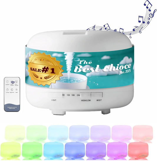 500ml Essential Oil Diffuser with Remote Control, BPA-Free Ultrasonic Humidifier with 7 Color Light,Auto Off Aromatherapy Diffuser