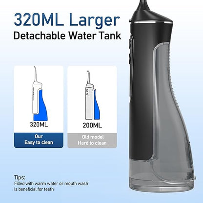Electric Water Flosser Pick - 320ML Larger Tank 4 Modes Cordless Portable Oral Irrigator,IPX7 Waterproof Dental Flosser,Professional Water Teeth Cleaner Picks for Home Travel (Black)