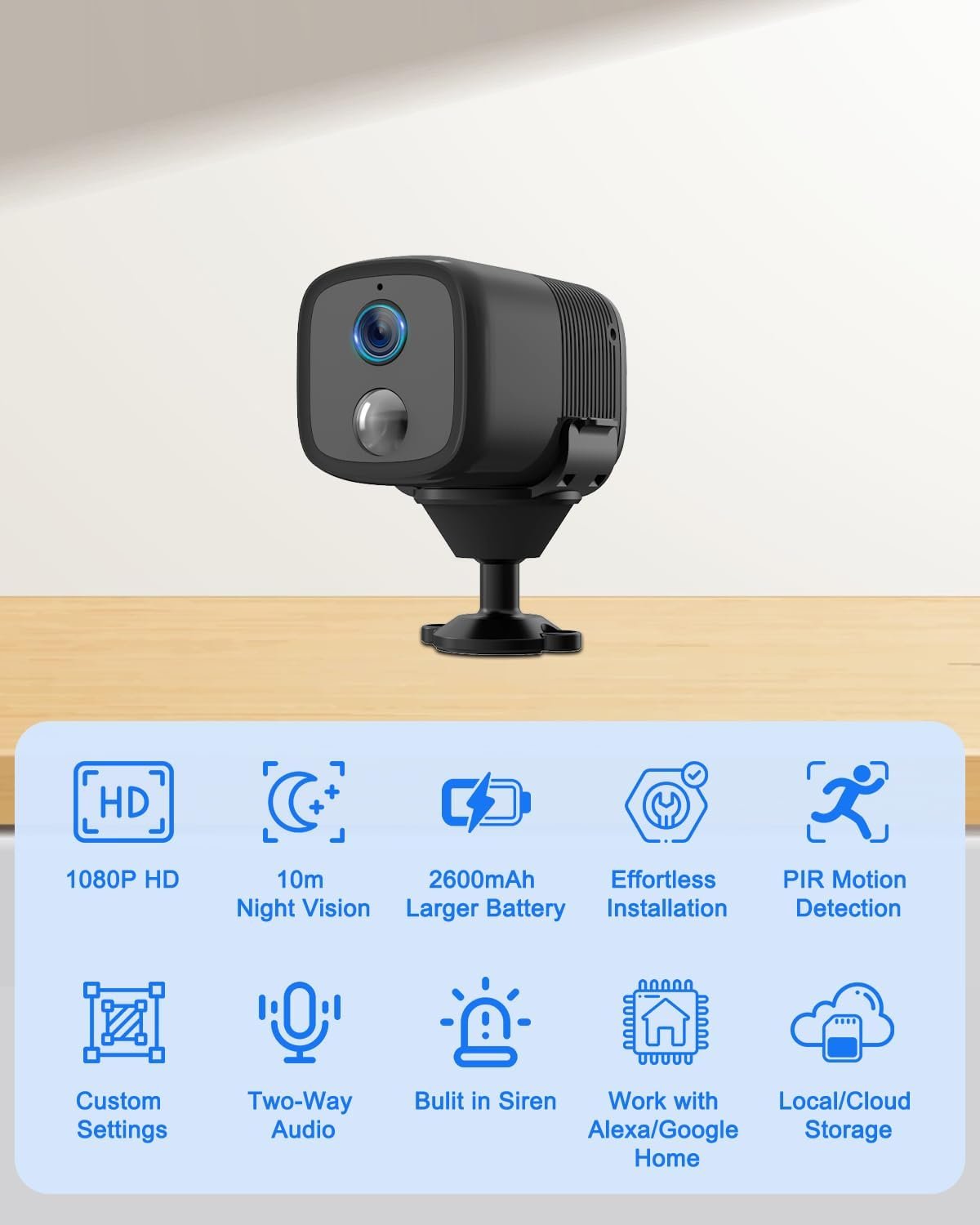 Wireless Security Camera WiFi, UCOCARE Home Security Camera Indoor, Longer Battery Life, 2MP/1080P Wire-Free Portable, Smart Human Detection, 160Â° Viewing Angle, 2-Way Talk, 10M Night Vision