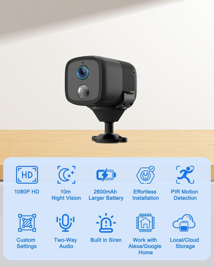 Wireless Security Camera WiFi, UCOCARE Home Security Camera Indoor, Longer Battery Life, 2MP/1080P Wire-Free Portable, Smart Human Detection, 160Â° Viewing Angle, 2-Way Talk, 10M Night Vision