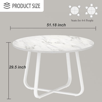 LVB White Faux Marble Round Dining Table, Circle Dining Table Kitchen 4-6 People, Mid-Century Pedestal Dinner Office Living Room, White Marble, 51 Inch