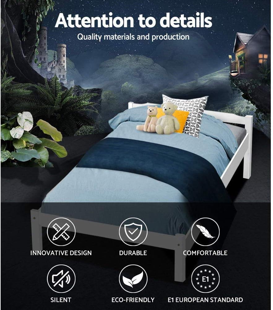 Artiss Bed Frame Wooden Single, White Single Bed Base with 26cm of Storage Space, Sturdy Timber Bed Frame, Solid Pine Wood Platform，Platform Base with Headboard for Guest Room, No Box Spring Needed