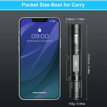 WUBEN L50 LED Torch Rechargeable Flashlight with High Lumens, 1200 Lumens Super Bright Pocket Torch, 5 Modes & IP68 Waterproof Handheld Tactical Flashlight for Camping, Hiking, Emergency, Gift (Black)