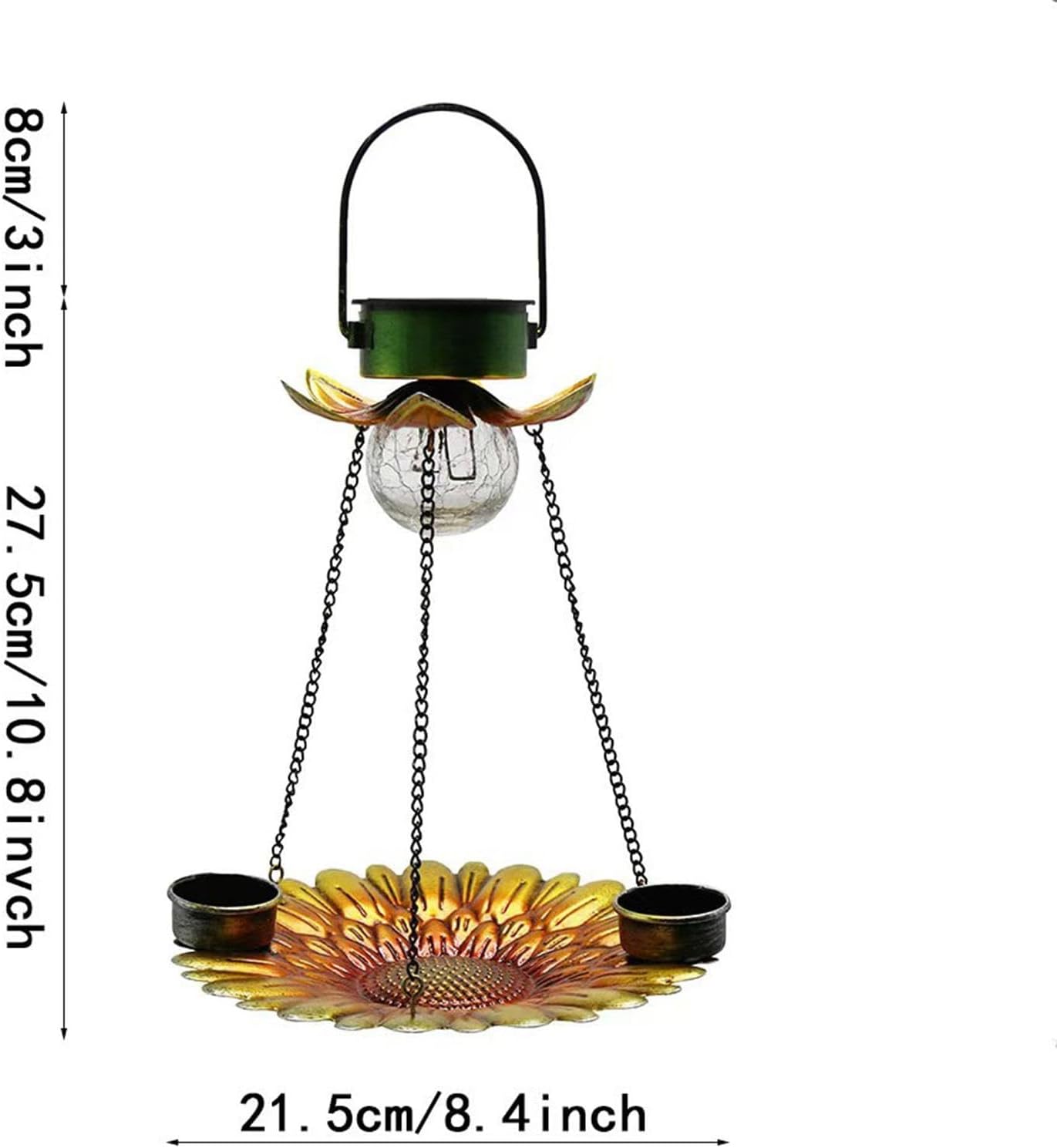 Mangiatoia per uccelli a energia solare, 2 in 1, in metallo, per esterni, decorazione da giardino, resistente alle intemperie, per bere e mangiare animali domestici