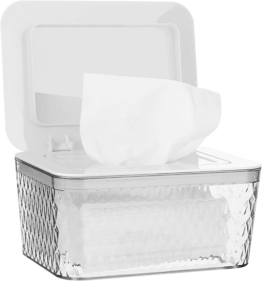 Whiidoom Wipes Dispenser, One-Handed Operation Wipe Holder for Baby & Adult, Seal-Designed Wipes Container for Bathroom Keep Diaper Wipes Fresh (White)