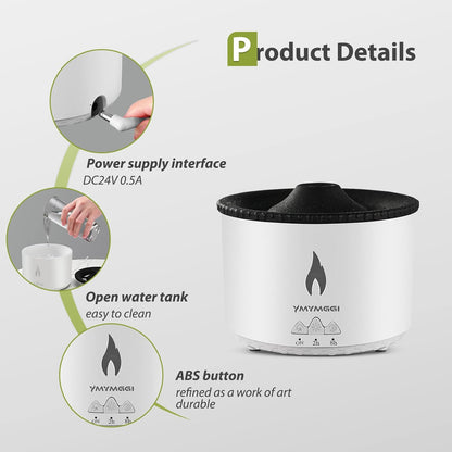 Volcano Diffuser Aromatherapy Oil Humidifier 2 Mist Mode Flame Humidifier,360ML Timer and Waterless Auto-Off Double Color with Remote Control for Home Office
