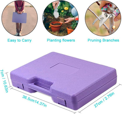 Garden Tool Set, Jhua 10 Pieces Gardening Tools with Carrying Case, Ergonomic Handle Trowel Rake Weeder Pruner Shears Sprayer, Garden Hand Tools Gardening Gifts for Women Men (Purple)