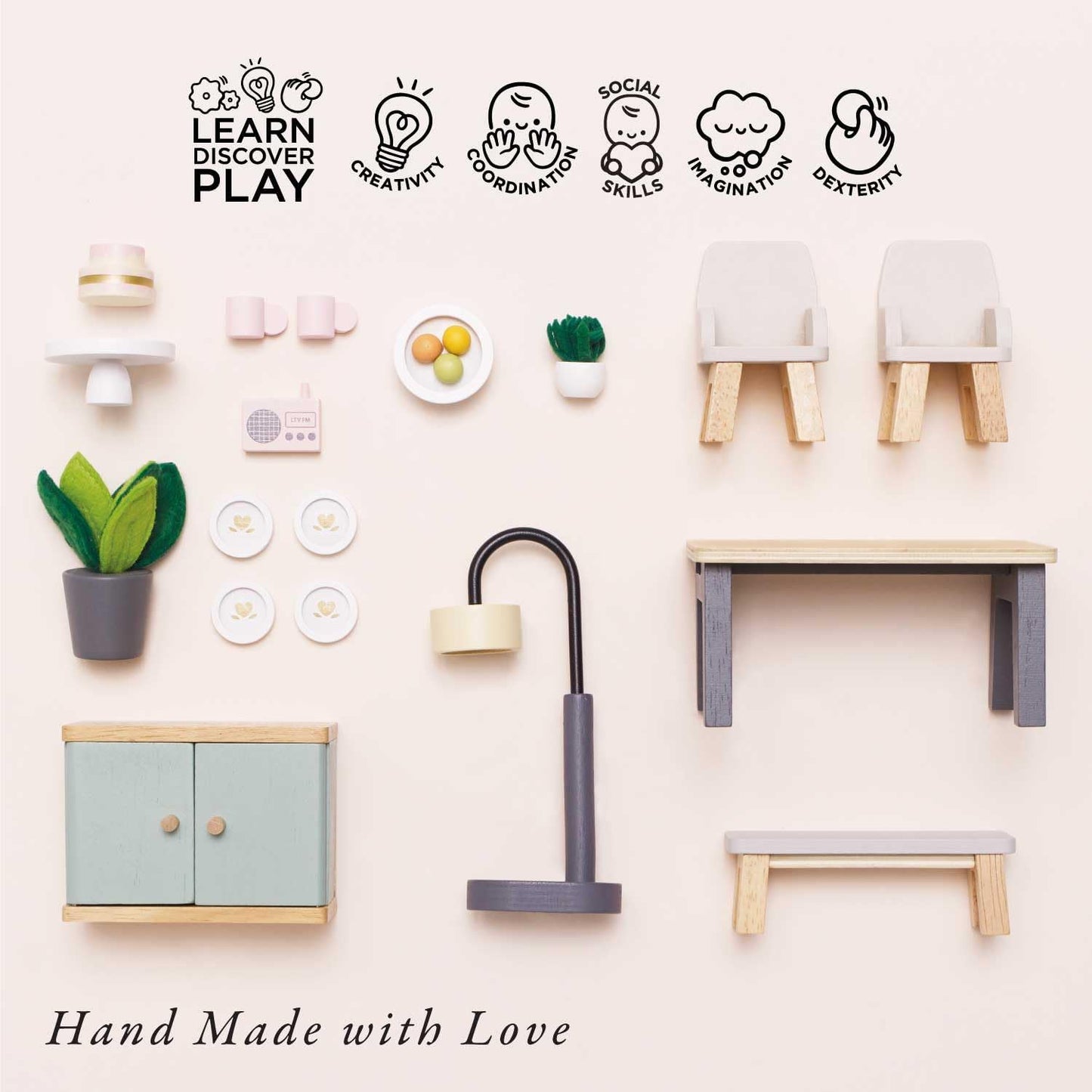 Le Toy Van - Wooden Daisylane Dining Room Dolls House Accessories Play Set For Dolls Houses, Dolls House Furniture Sets - Suitable For Ages 3+