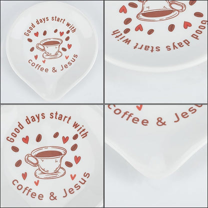 GORGECRAFT Coffee Spoon Rest Good Days Start with Coffee Spoon Rest White Ceramic Gifts Kitchen Utensils Gadgets Utensils Holder for Coffee Station Decor Bar Accessory Papa
